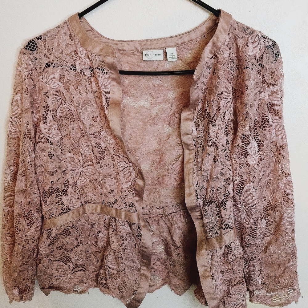 Lace cardigan, mauve, babydoll style